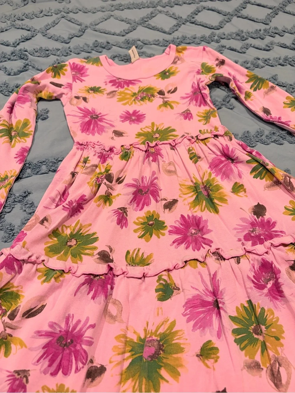 Mignon Pink Floral Tiered Long-Sleeve Dress